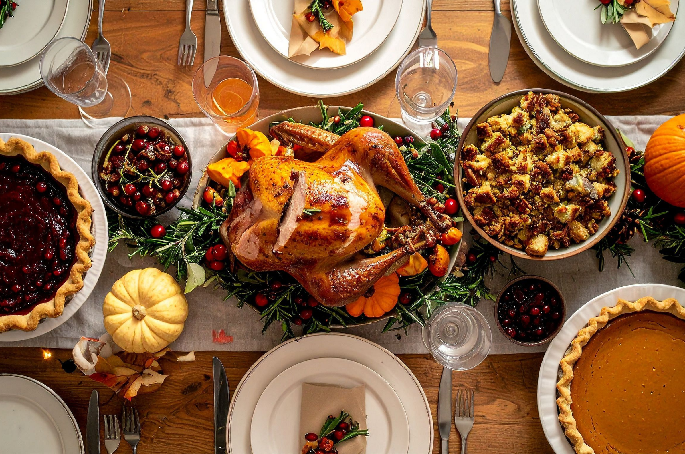 pro chefly thanksgiving feast with roasted turkey, seasonal sides, and artisan pies styled for a premium holiday dining experience