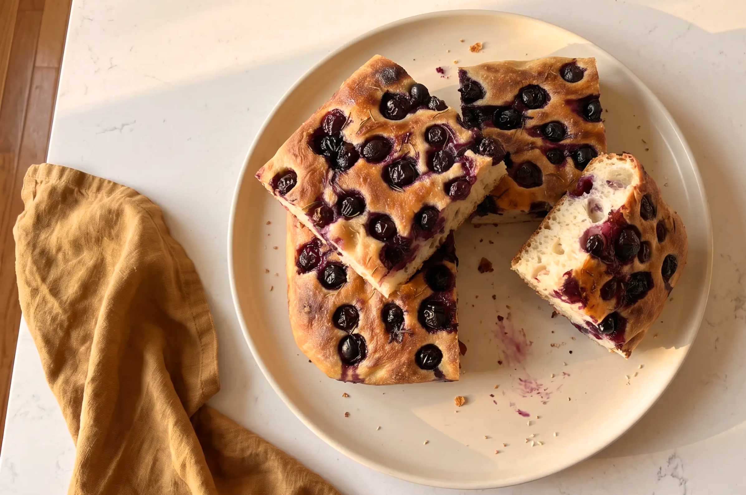 Image of pro chefly alt text  Pro Chefly grape focaccia with a golden, airy crust, fresh grapes, rosemary, and flaky sea salt.