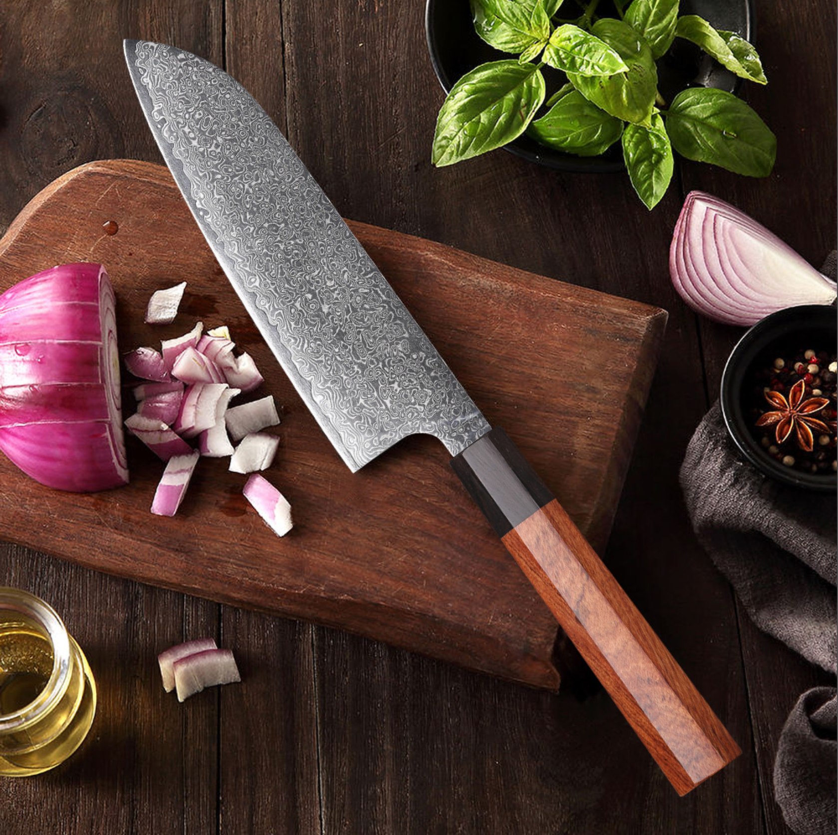 7" Damascus Santoku Knife