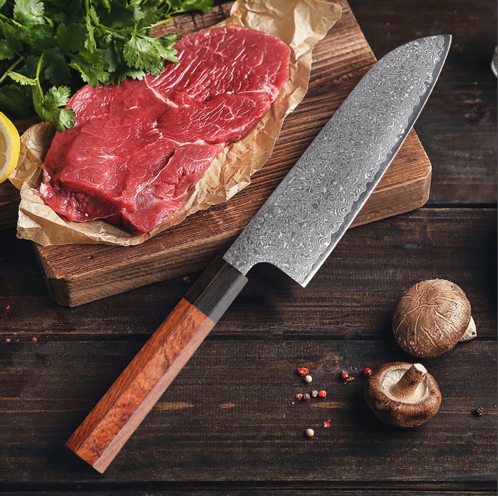 7" Damascus Santoku Knife