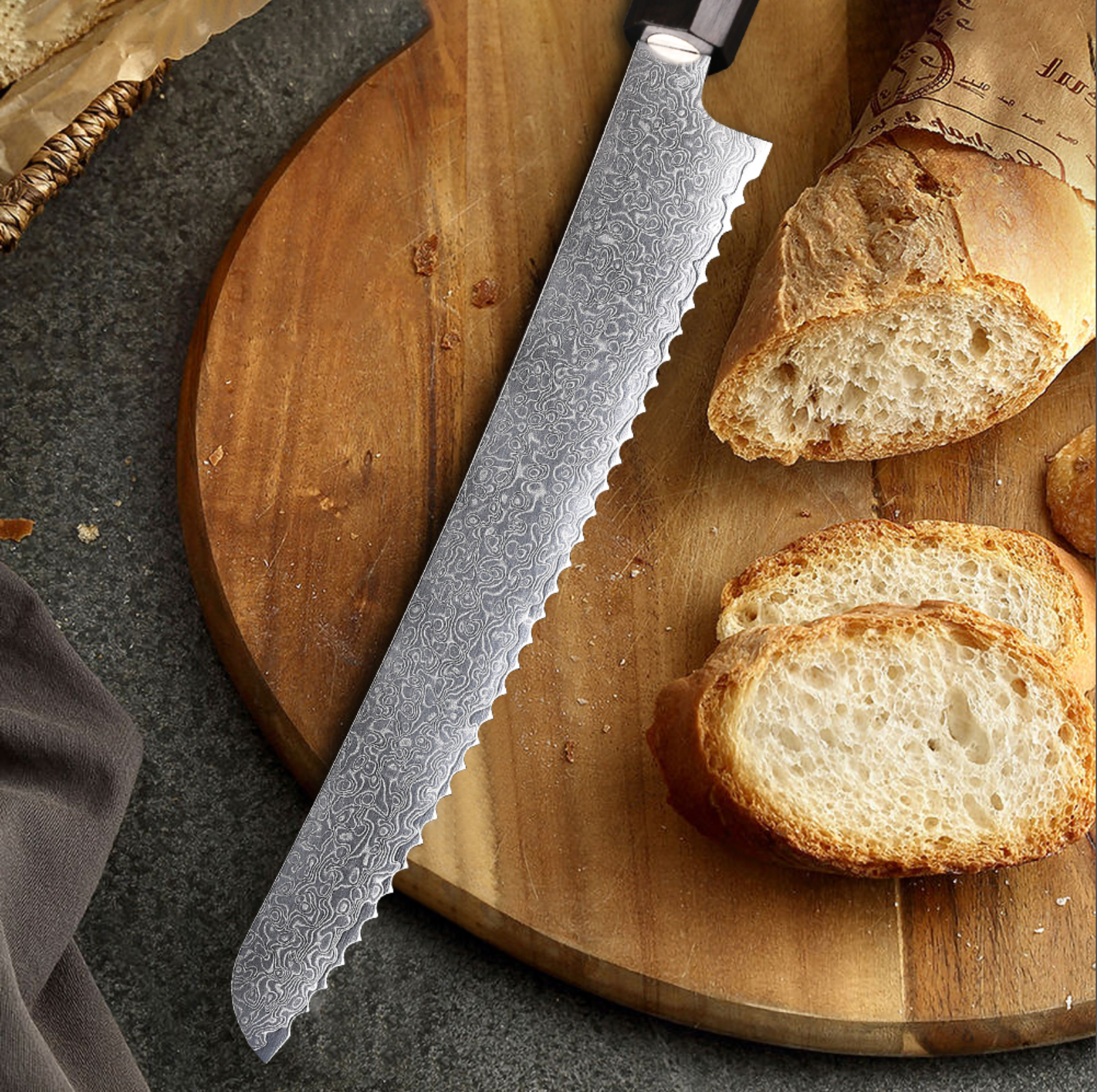 9" Damascus Bread Knife