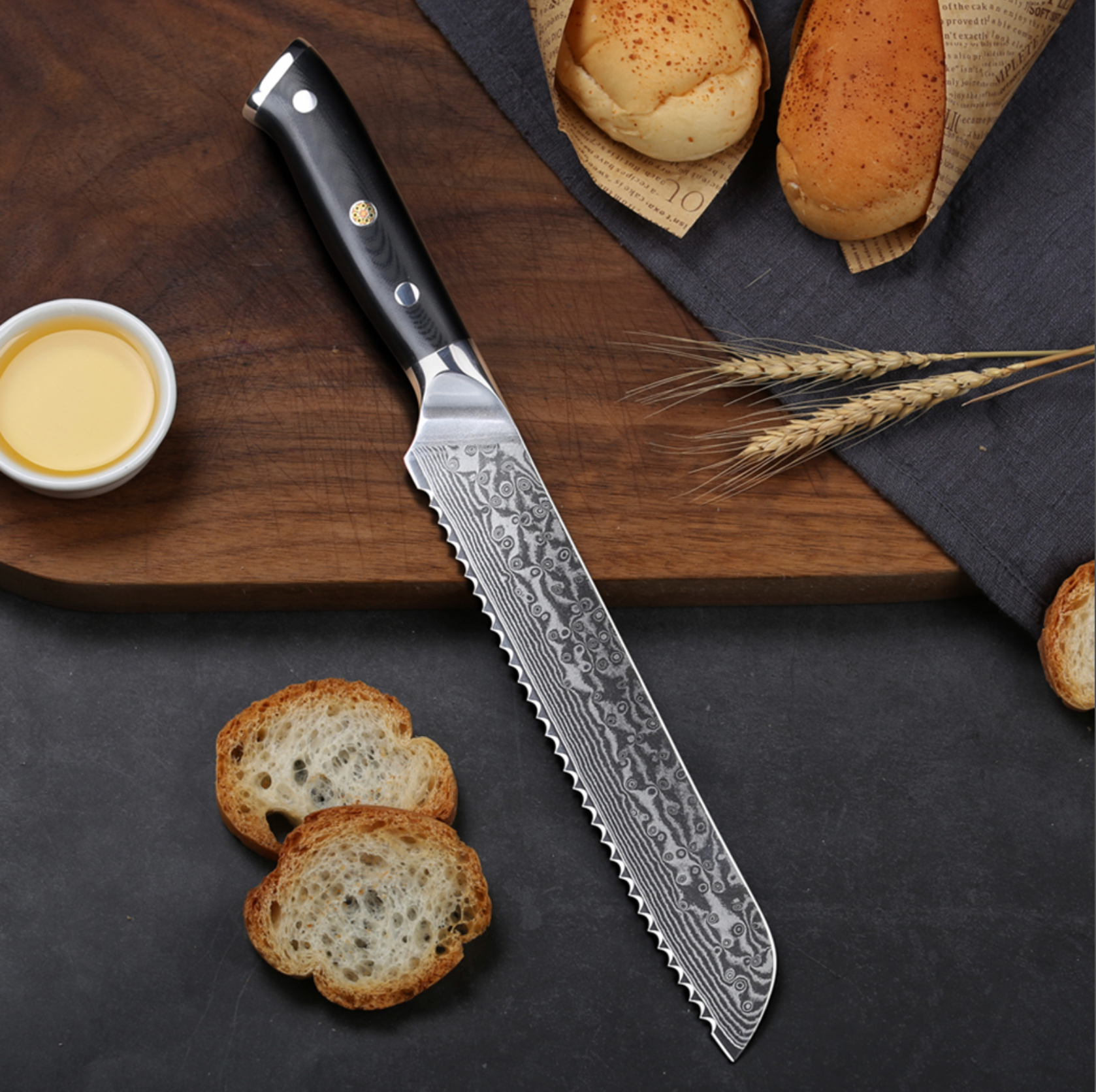 8" Damascus Bread Knife